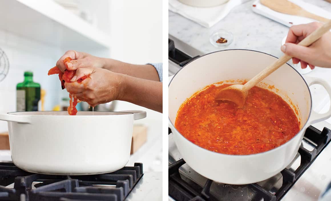 fresh tomato sauce in a dutch oven