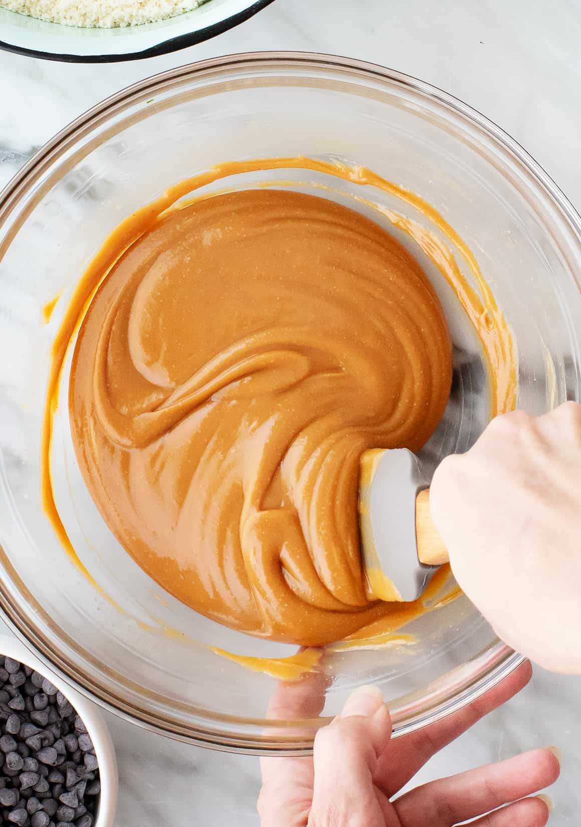 Mixing wet ingredients in a bowl