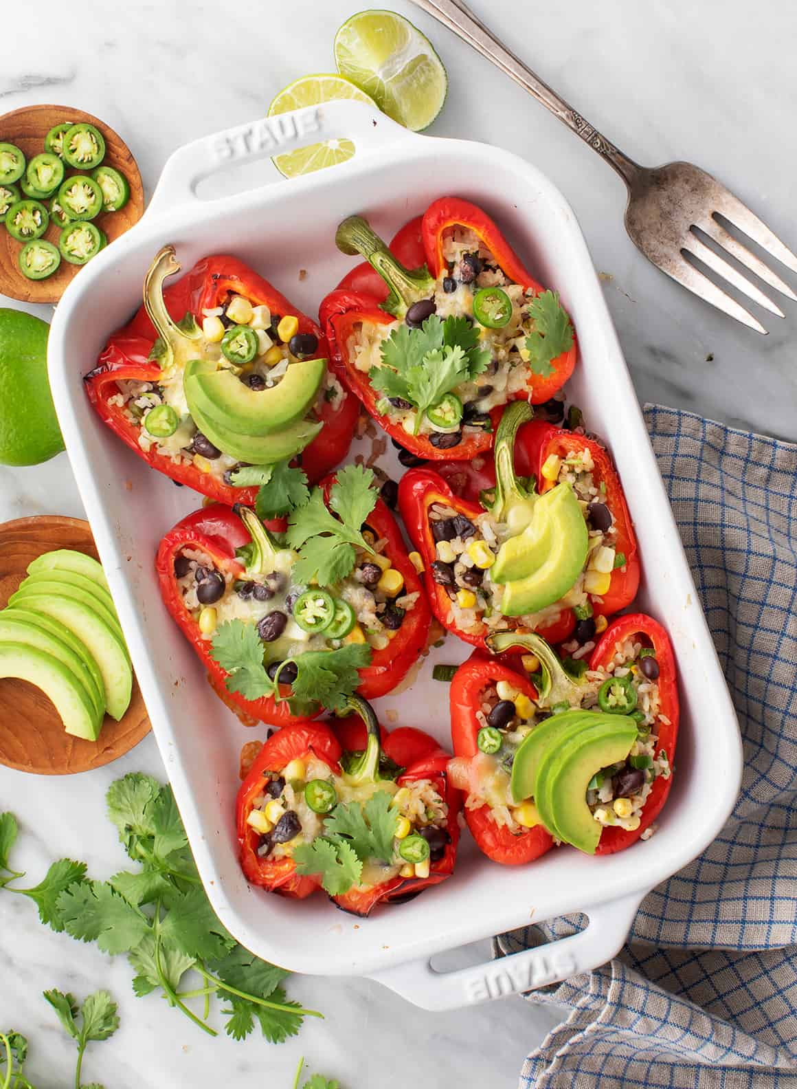 Stuffed peppers with rice and avocado