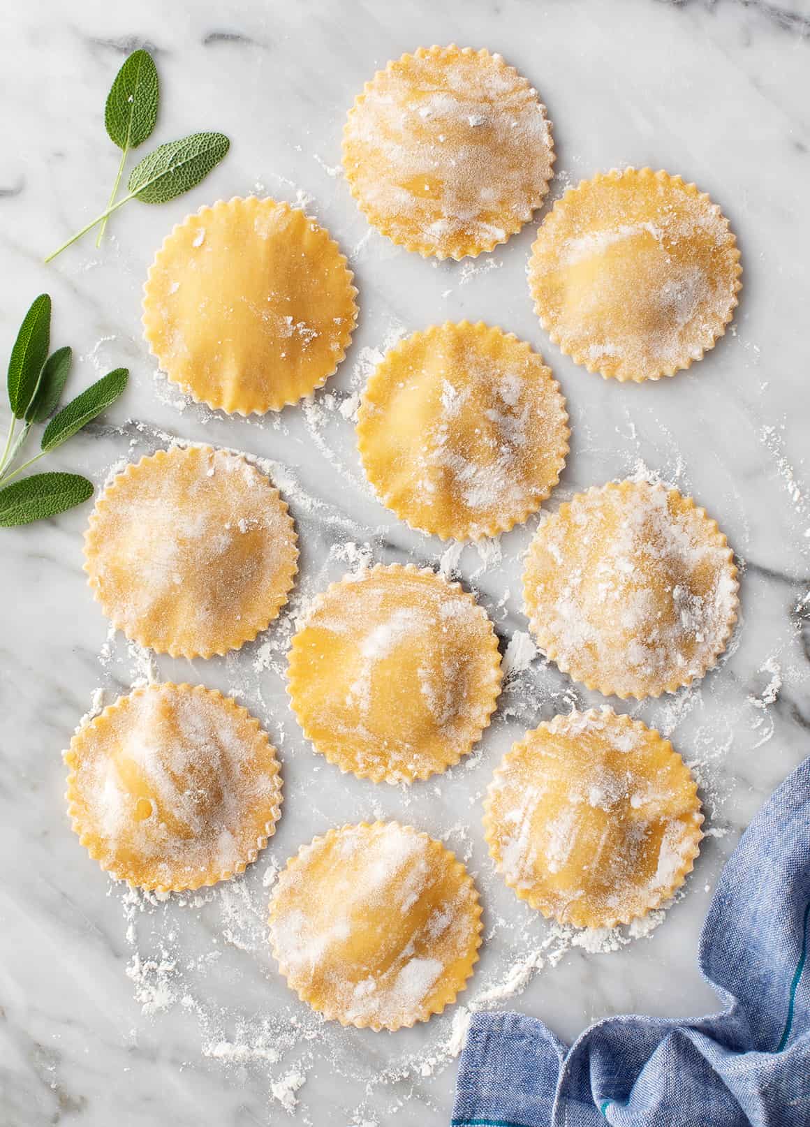 Butternut squash ravioli on marble