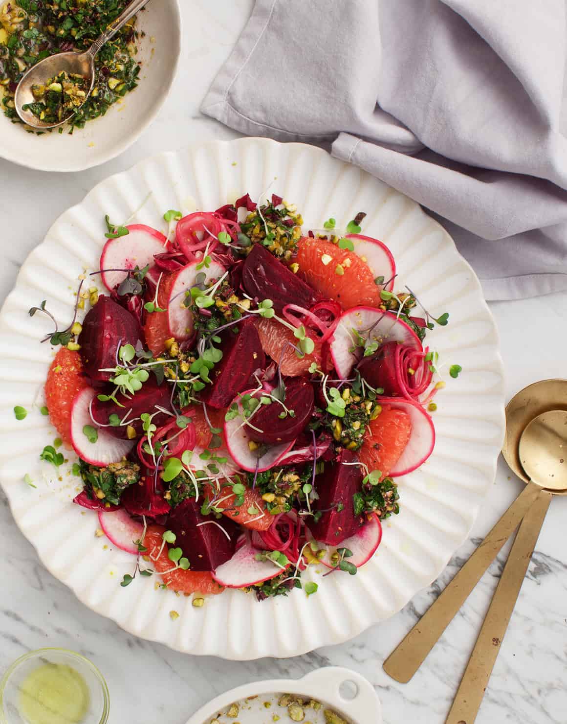 Beet Salad with Pistachio Beet Green Gremolata