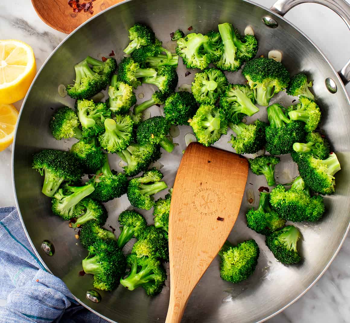 Sautéed broccoli in a skillet