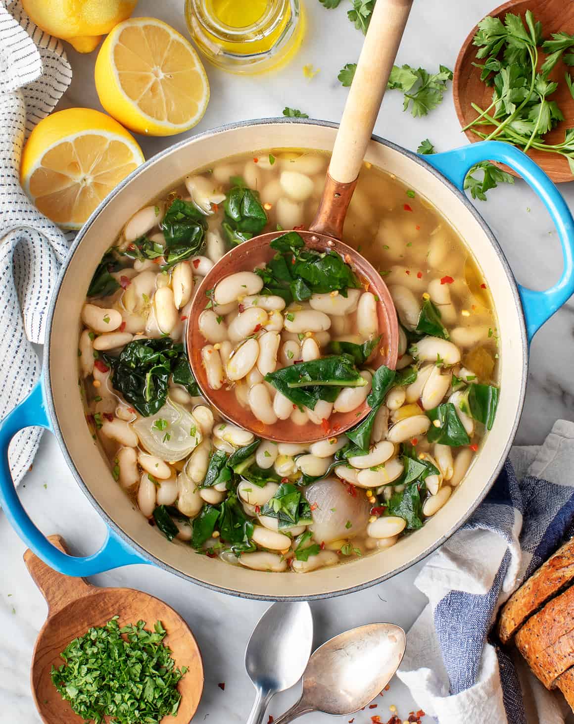 Easy meal prep ideas - Cannellini beans and greens in a Dutch oven