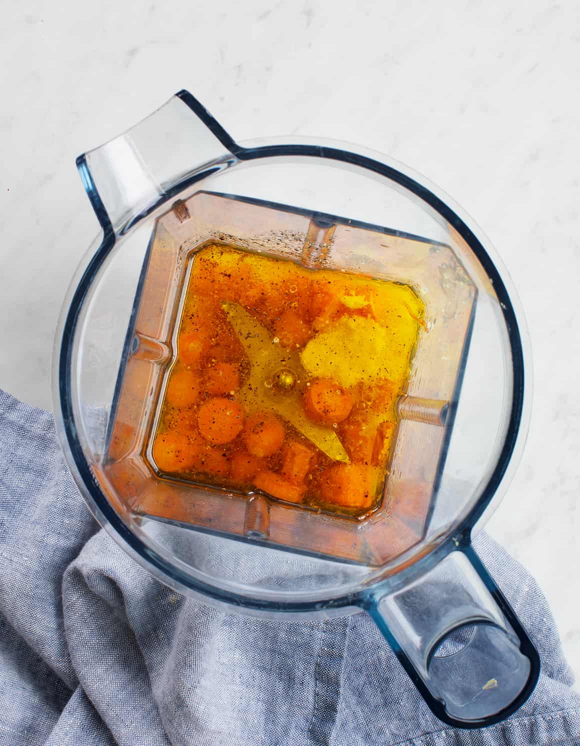 Carrot ginger dressing recipe ingredients in a blender