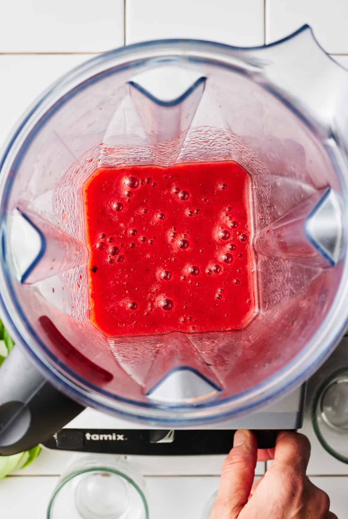 Strawberry puree in a blender