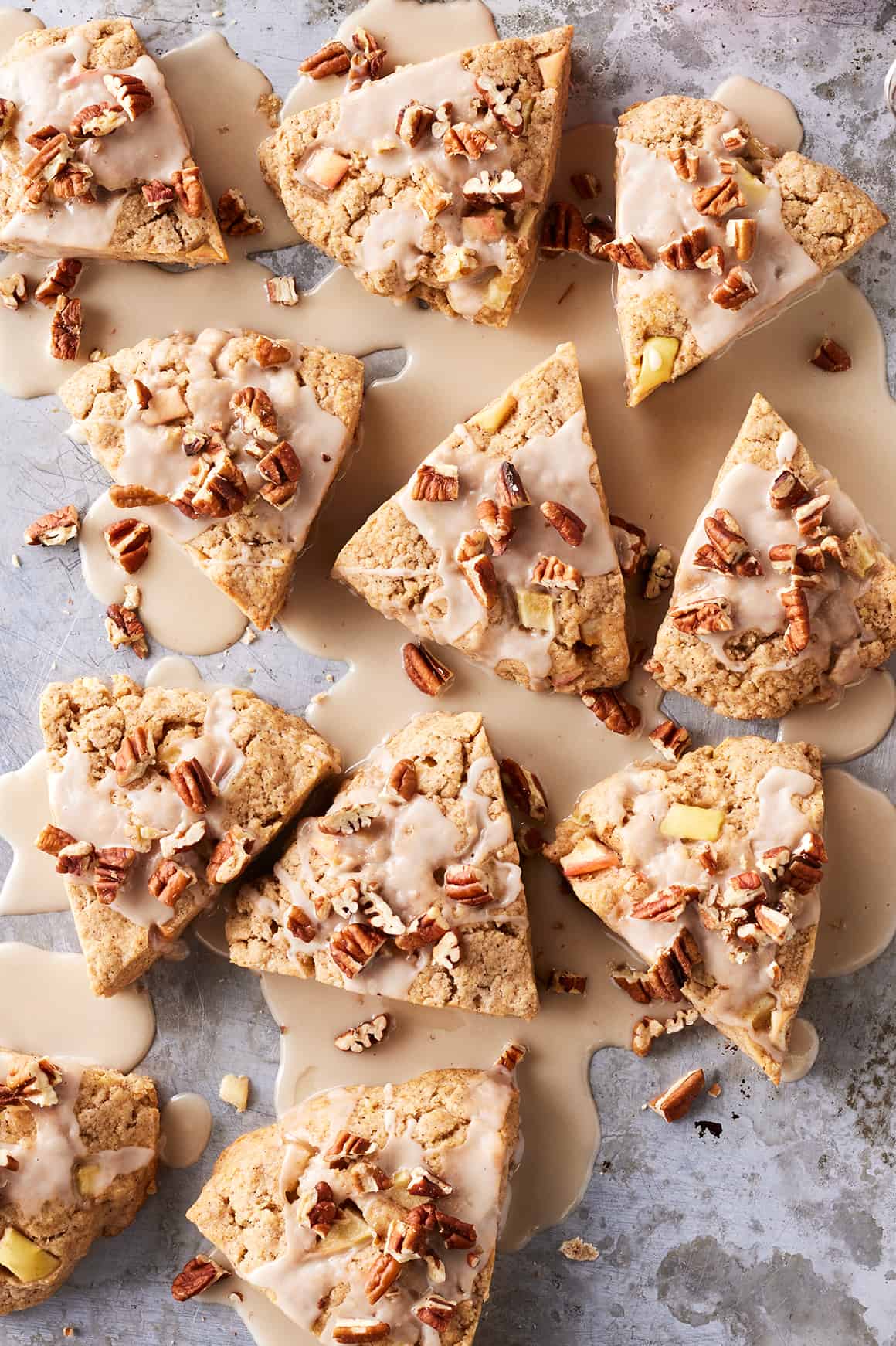 Cinnamon apple scones on baking sheet