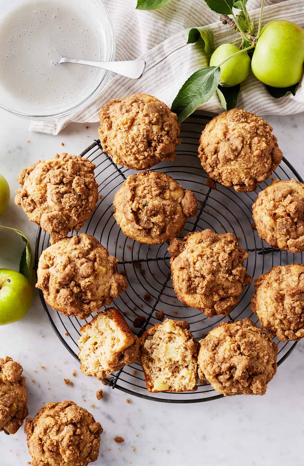Apple cinnamon muffins on a cooling rack