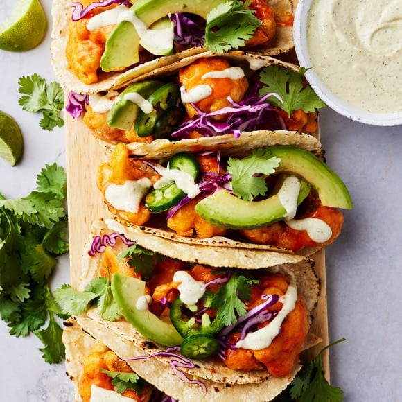 Buffalo caulifower tacos