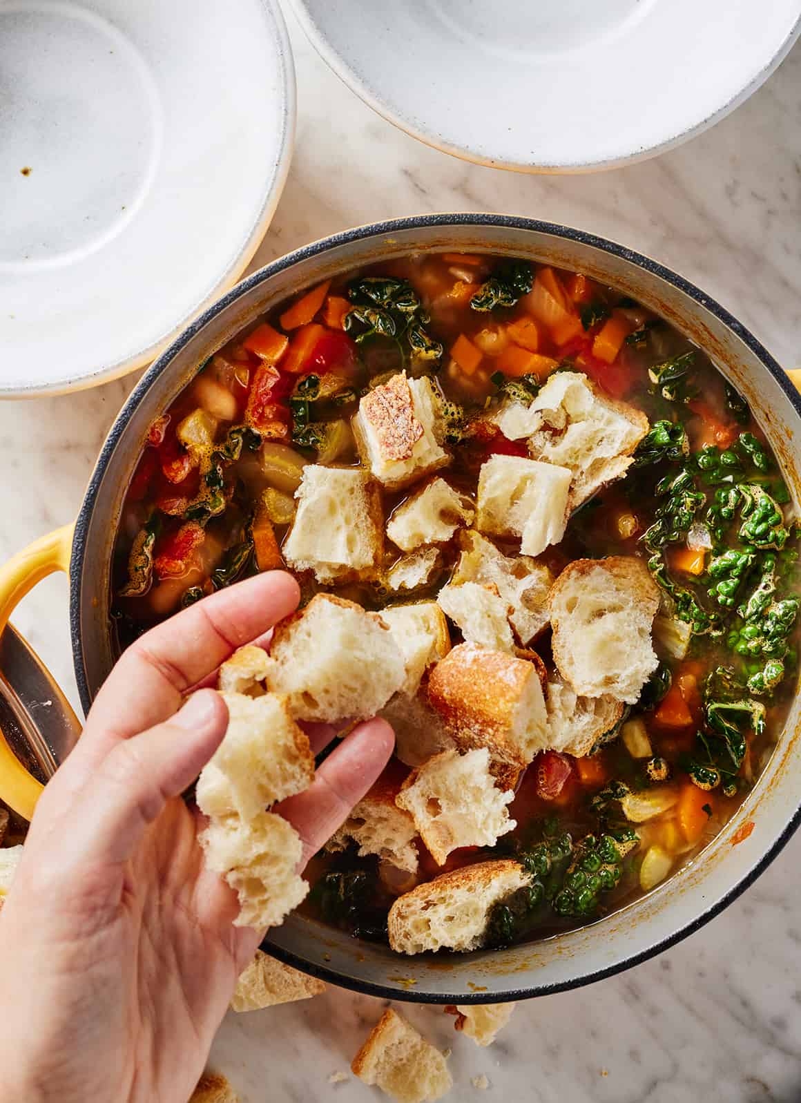 Adding stale bread to Tuscan white bean soup
