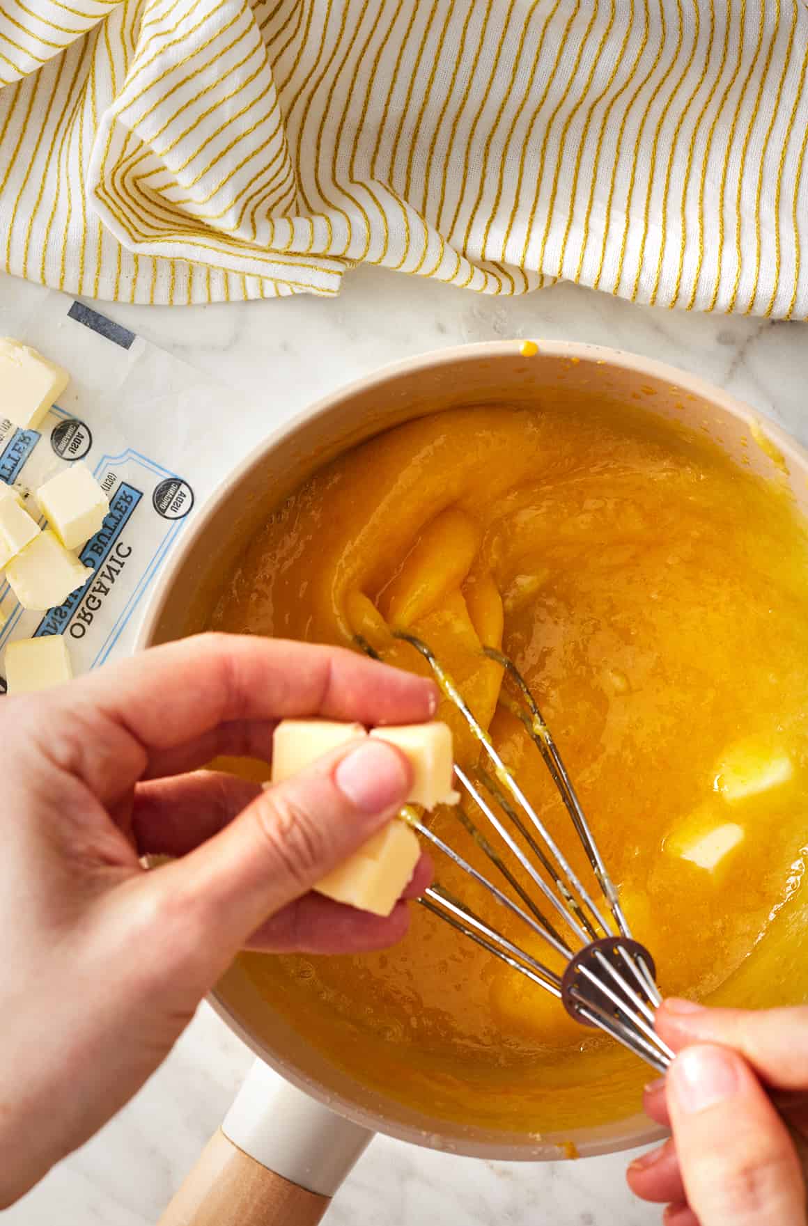 Adding butter to easy lemon curd