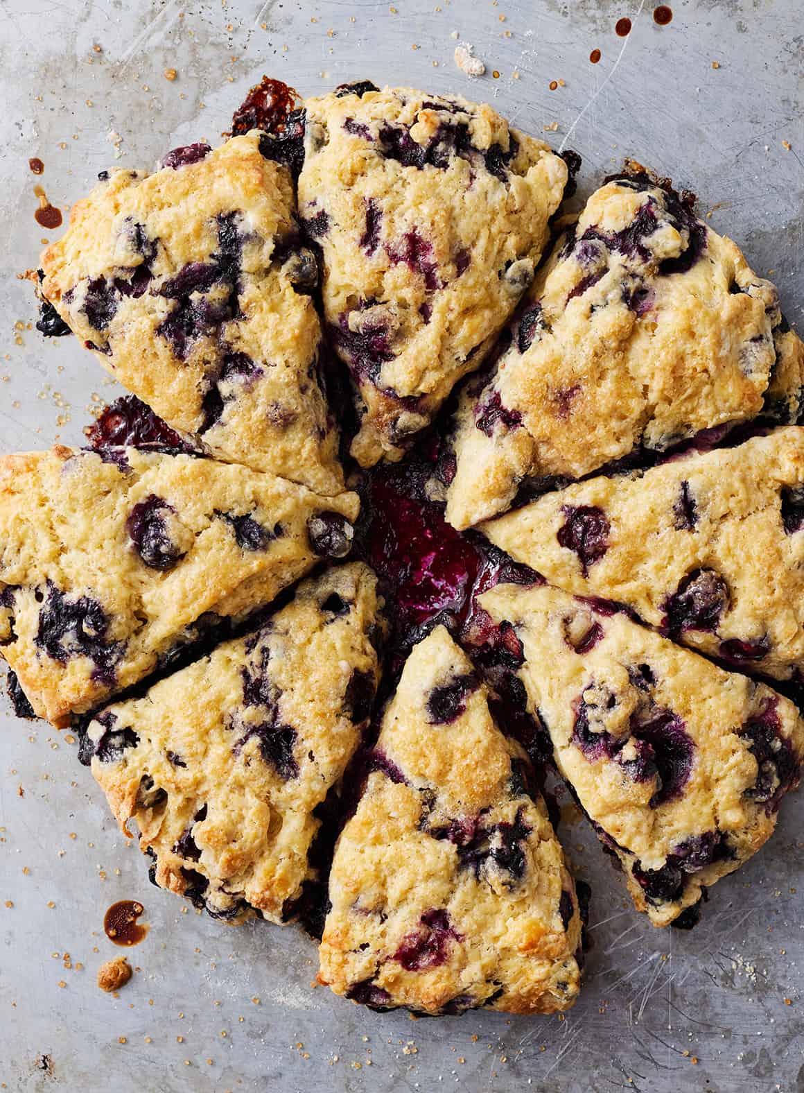 Blueberry scones on baking sheet
