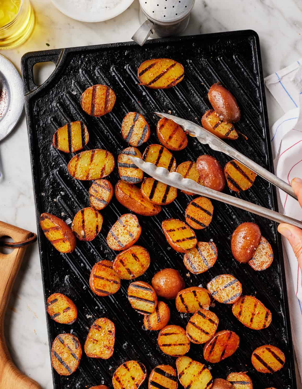 Grilling potatoes on grill pan