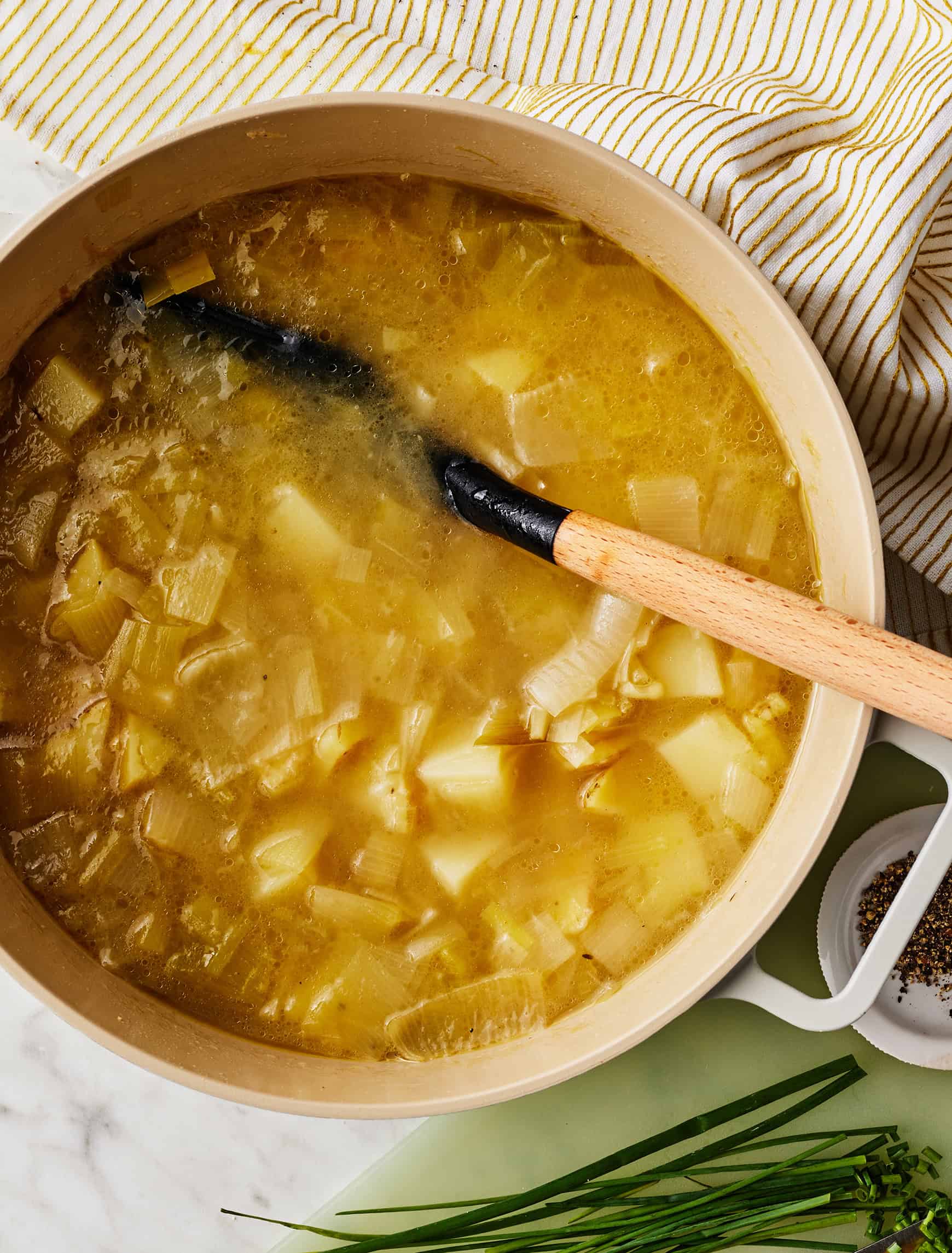 Soup simmering in large pot