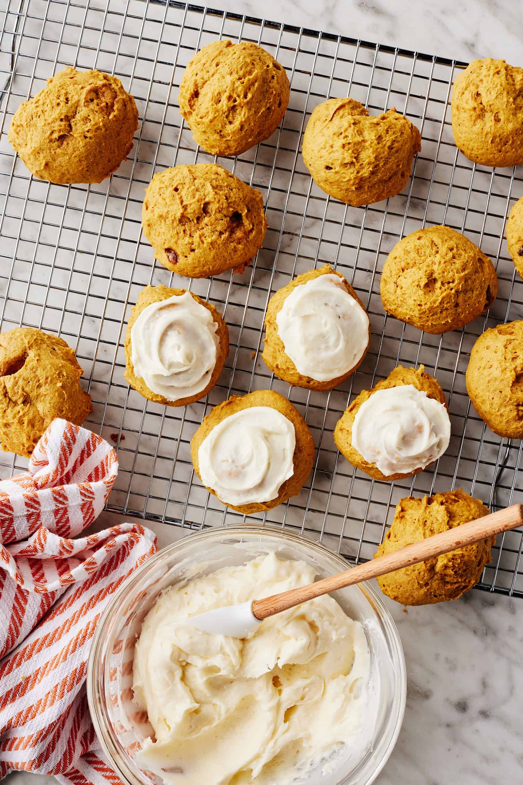 Soft pumpkin cookies on cooling rack