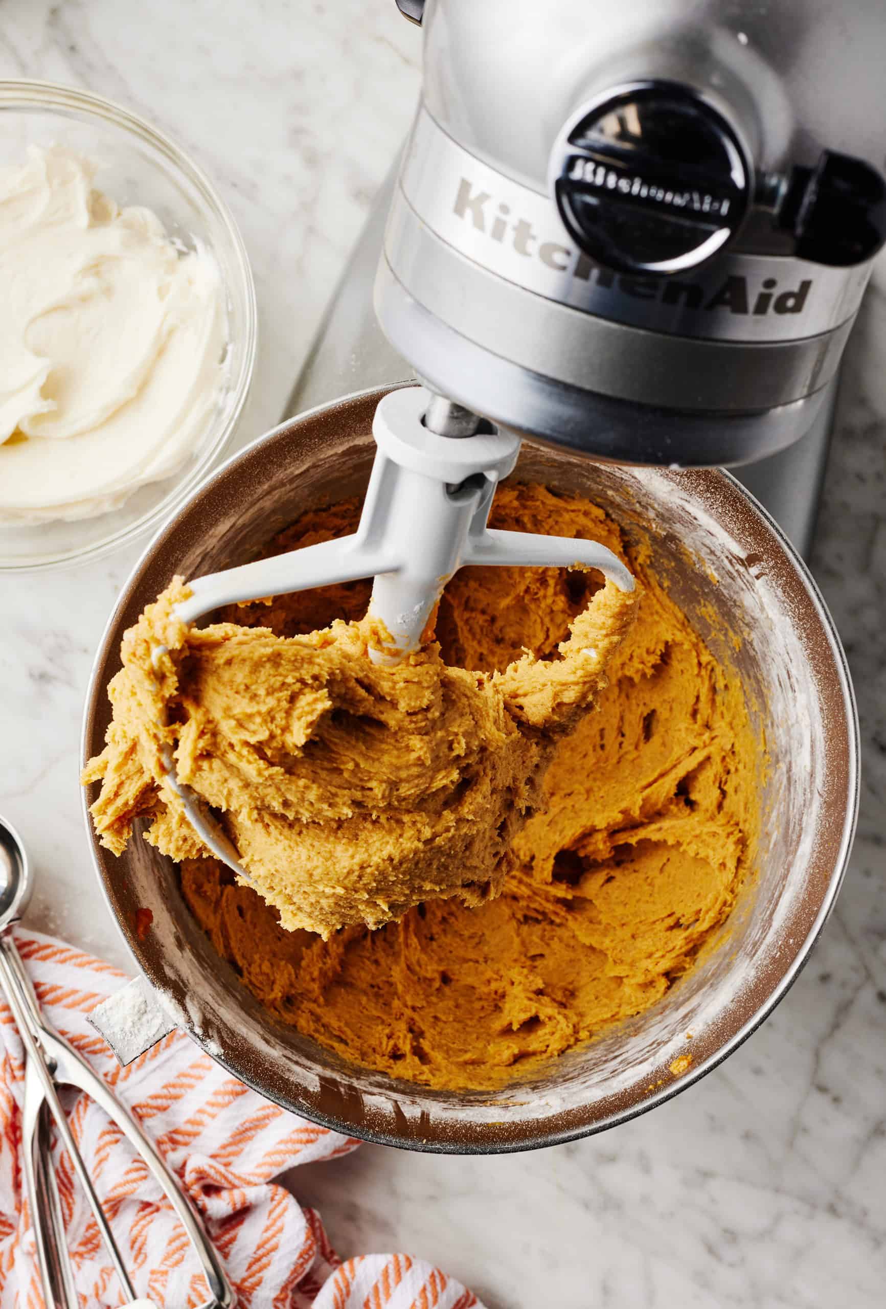 Cookie dough in stand mixer