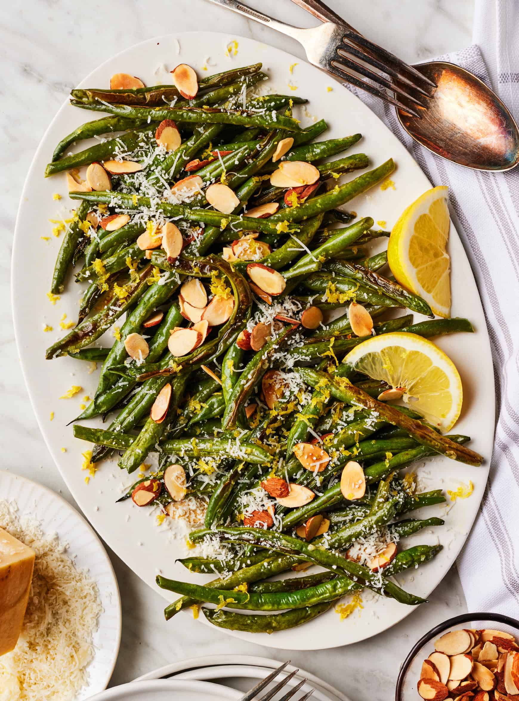 Roasted green beans with lemon, Parmesan, and toasted almonds