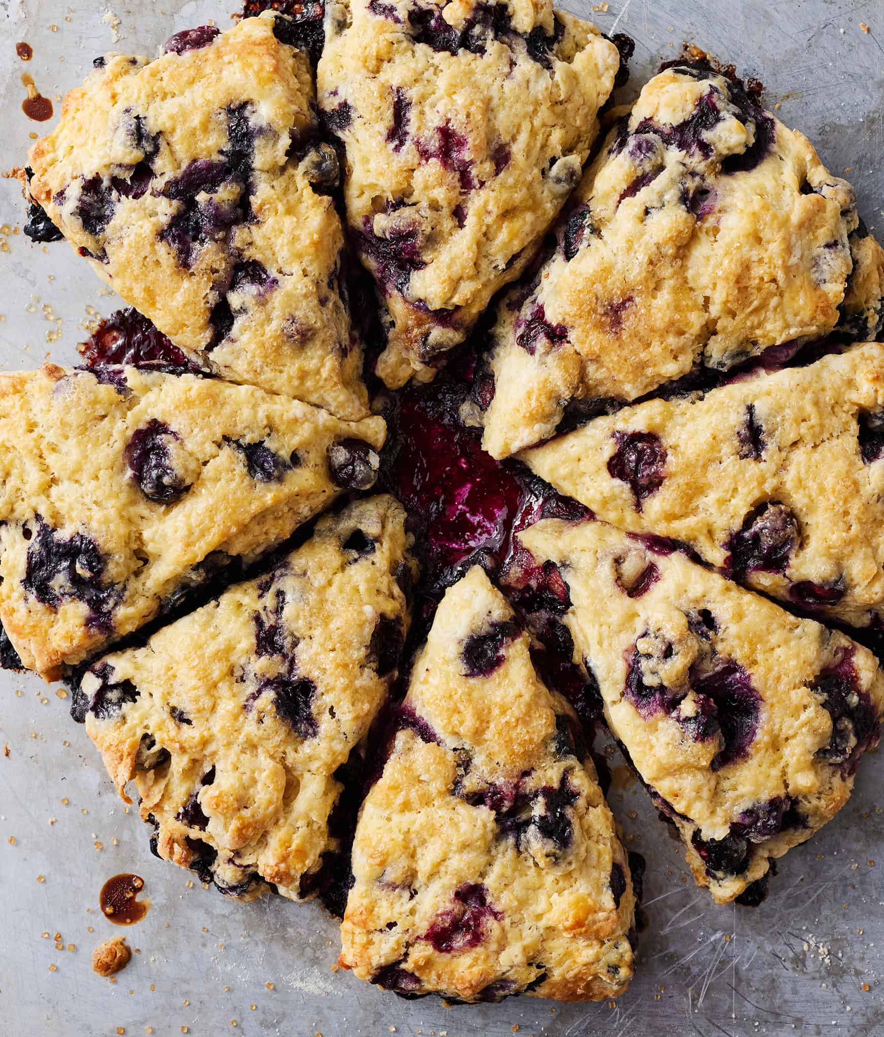 Freshly baked scones on a baking sheet