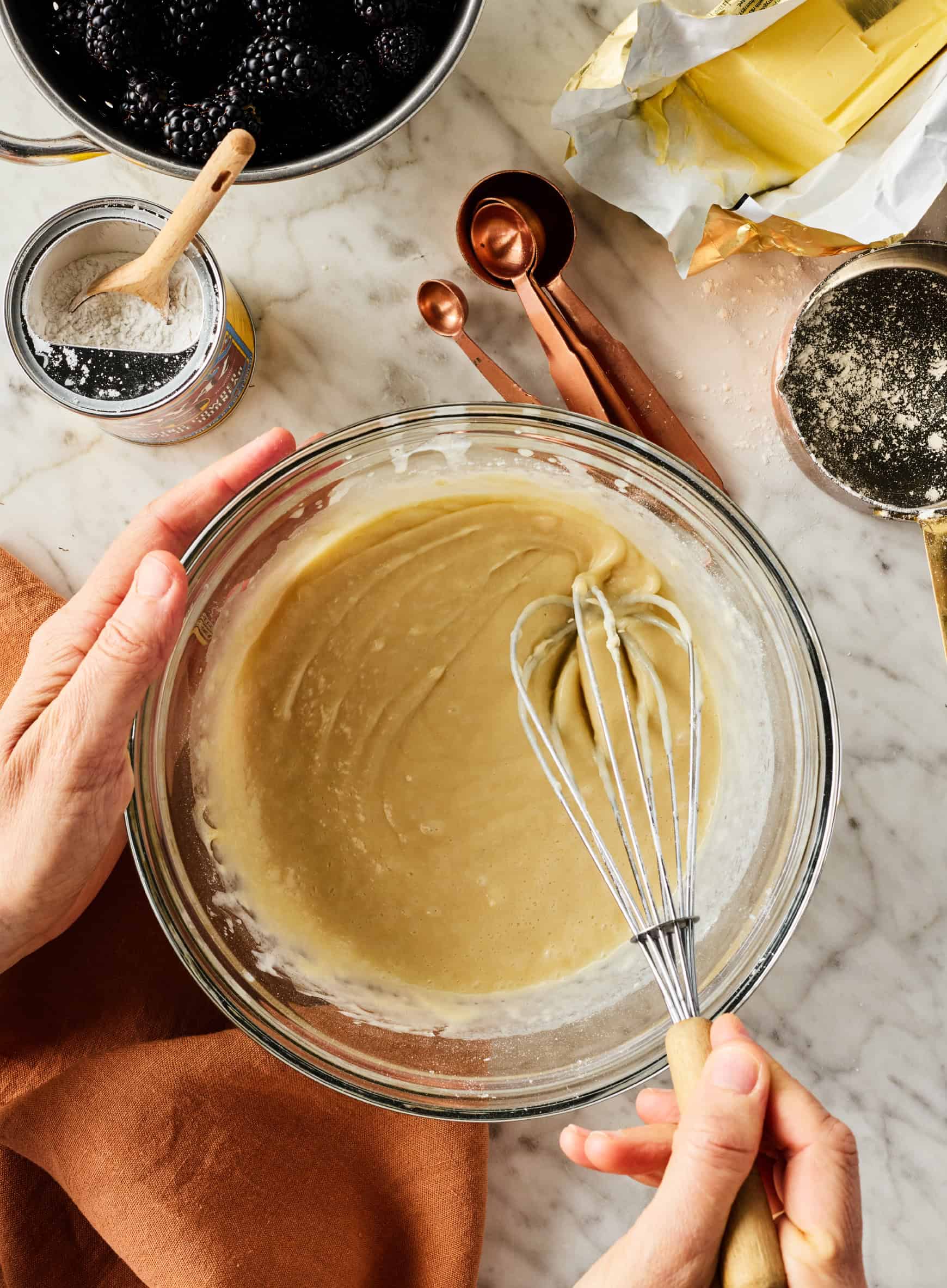 Whisk the dough in a glass bowl