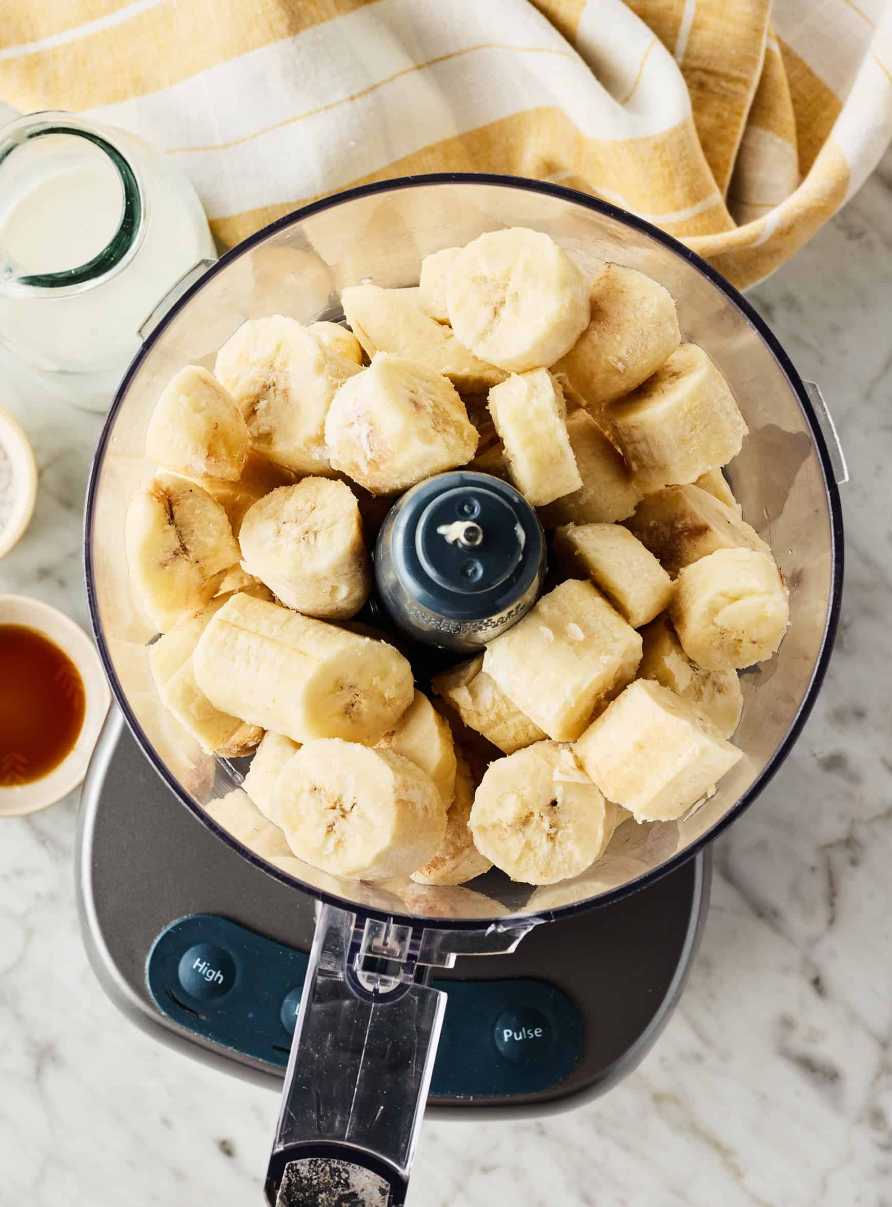 Frozen bananas in food processor