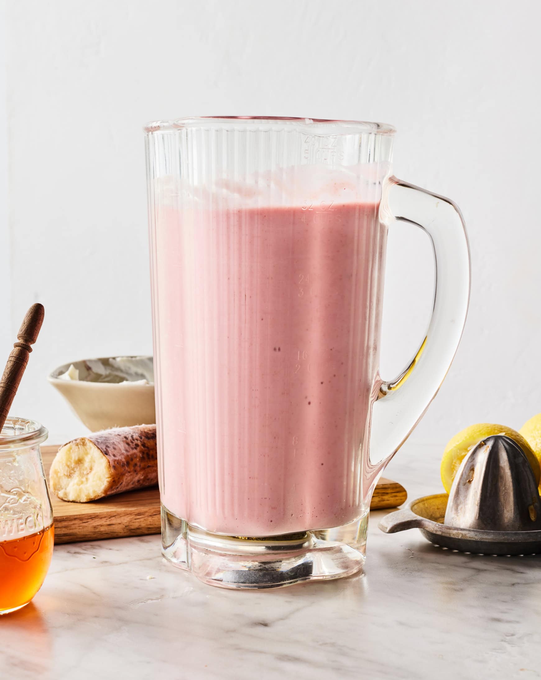 Strawberry smoothie in blender