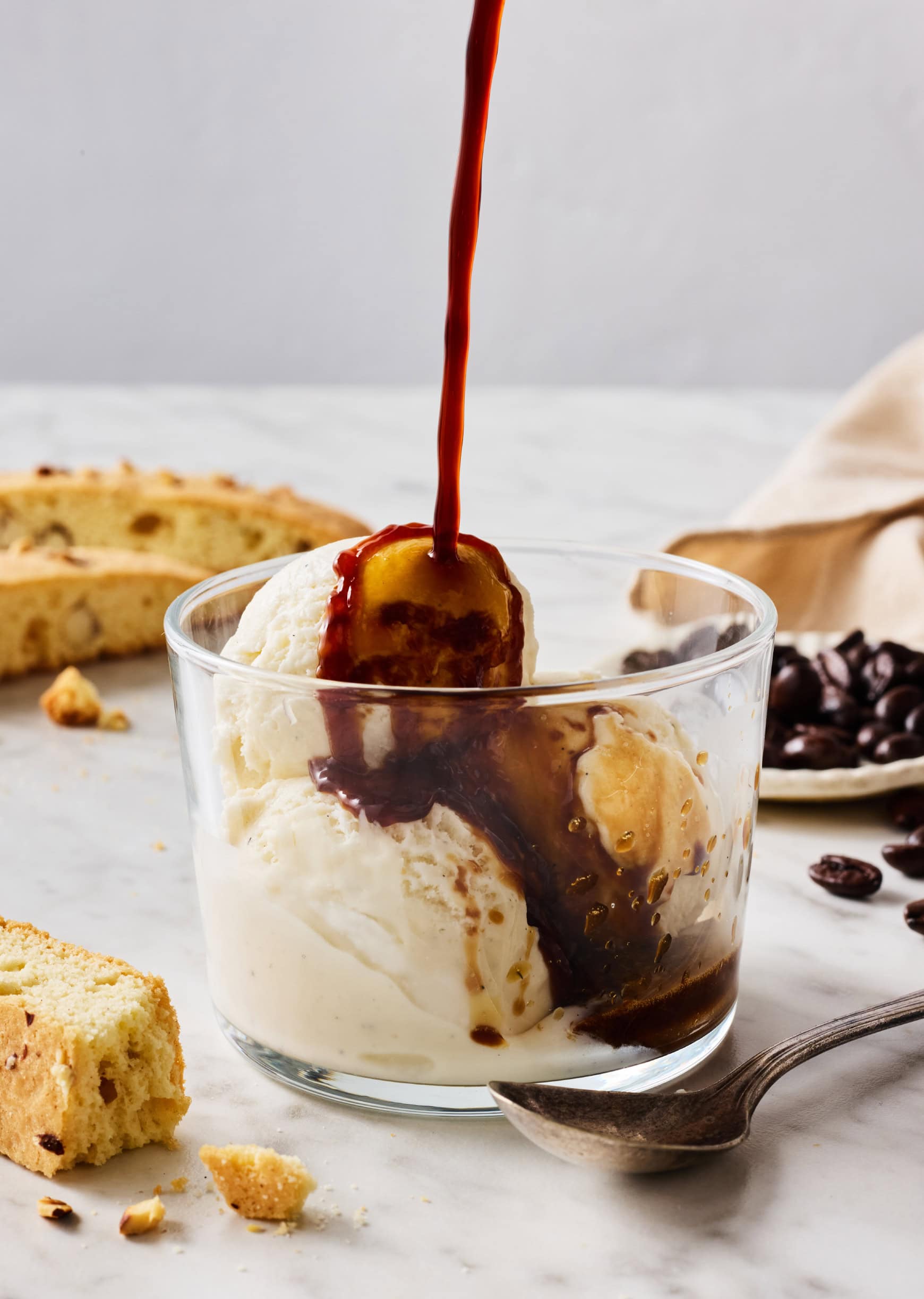 How to make an affogato - Pouring espresso over ice cream
