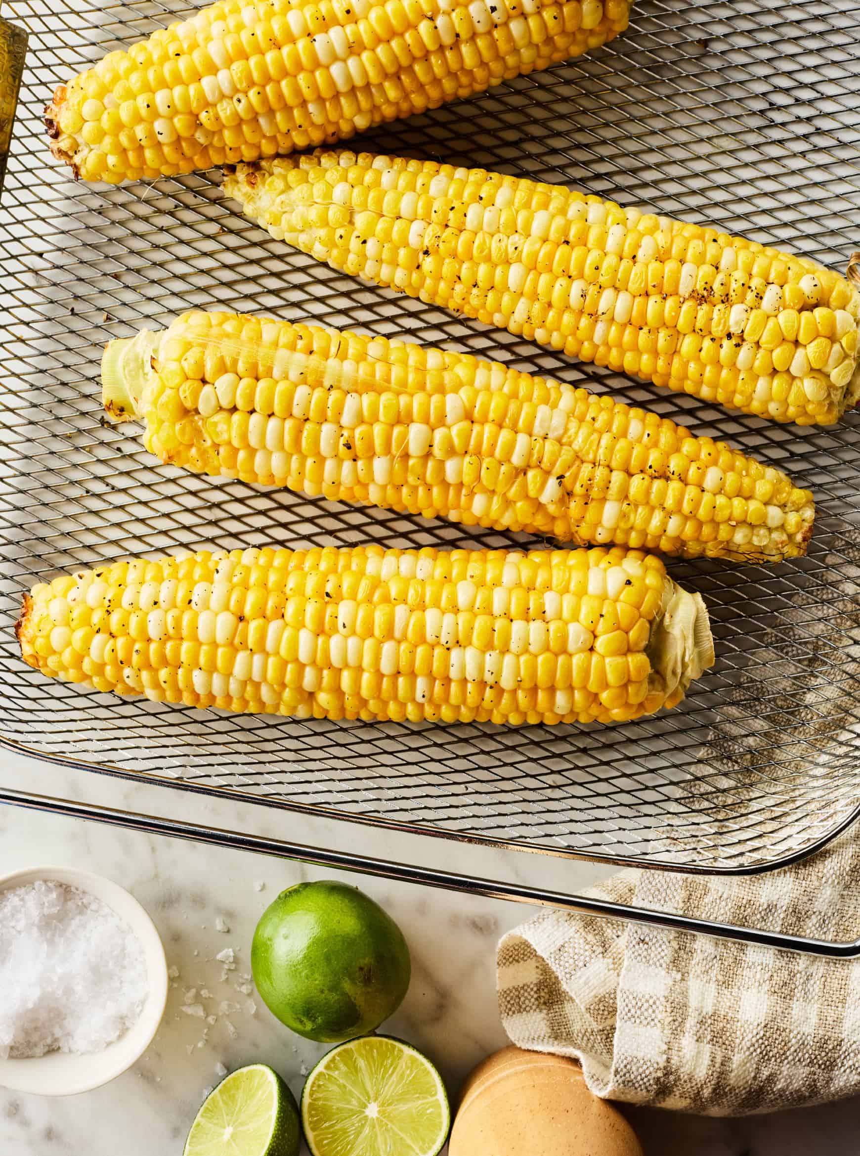 Corn on the cob in air fryer basket