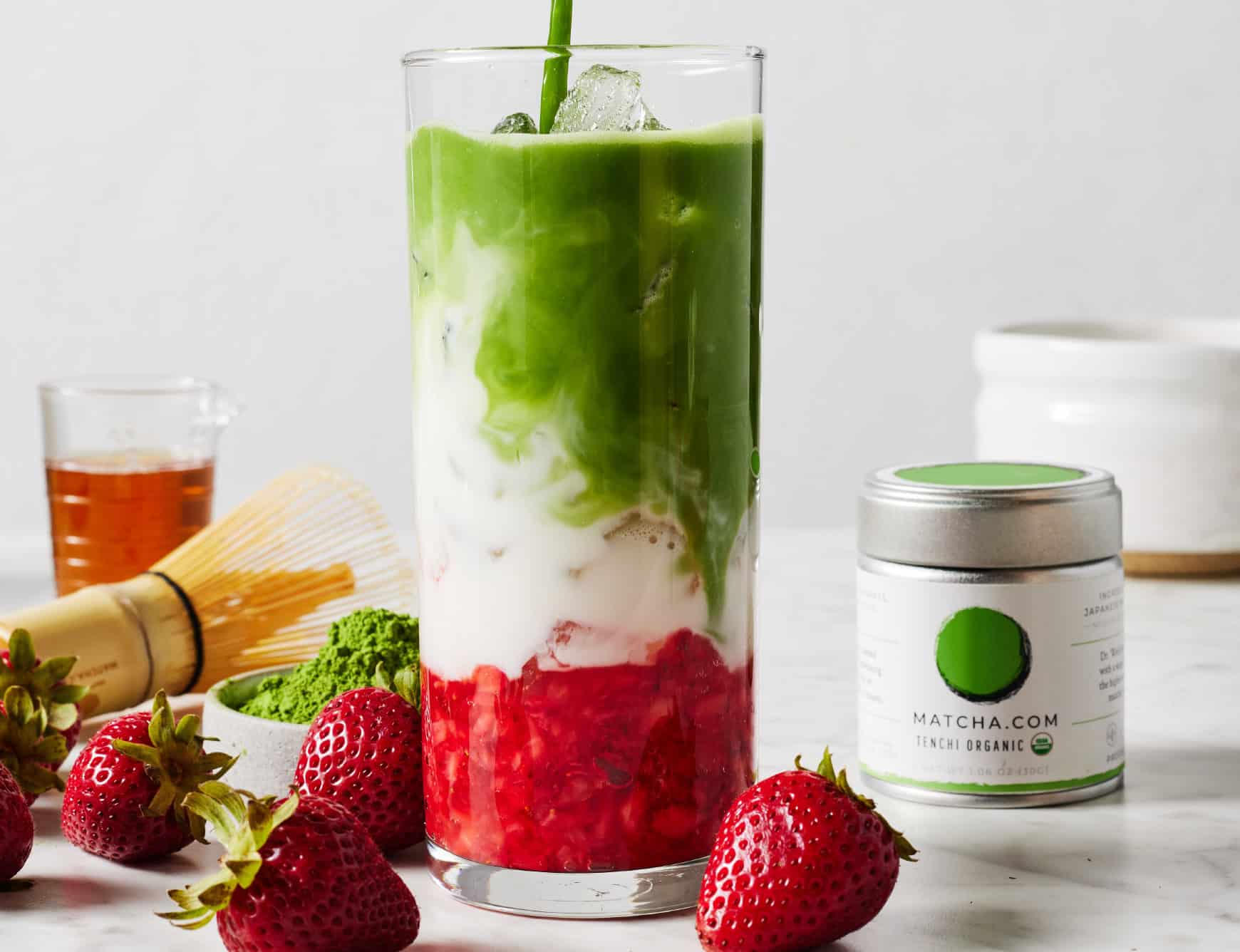 Iced strawberry matcha latte