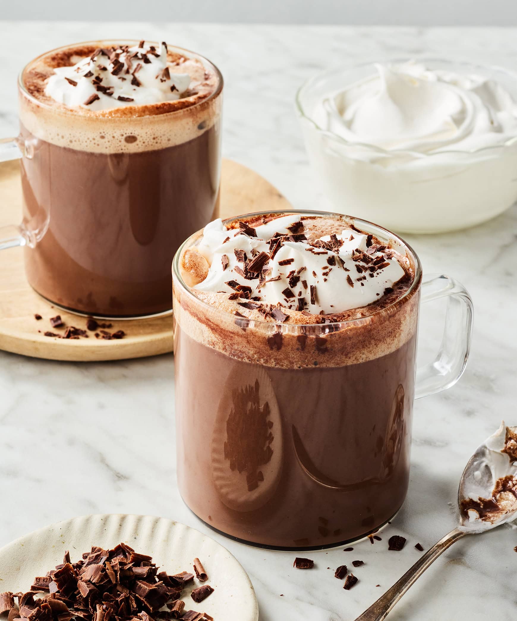 Two mugs of homemade hot chocolate