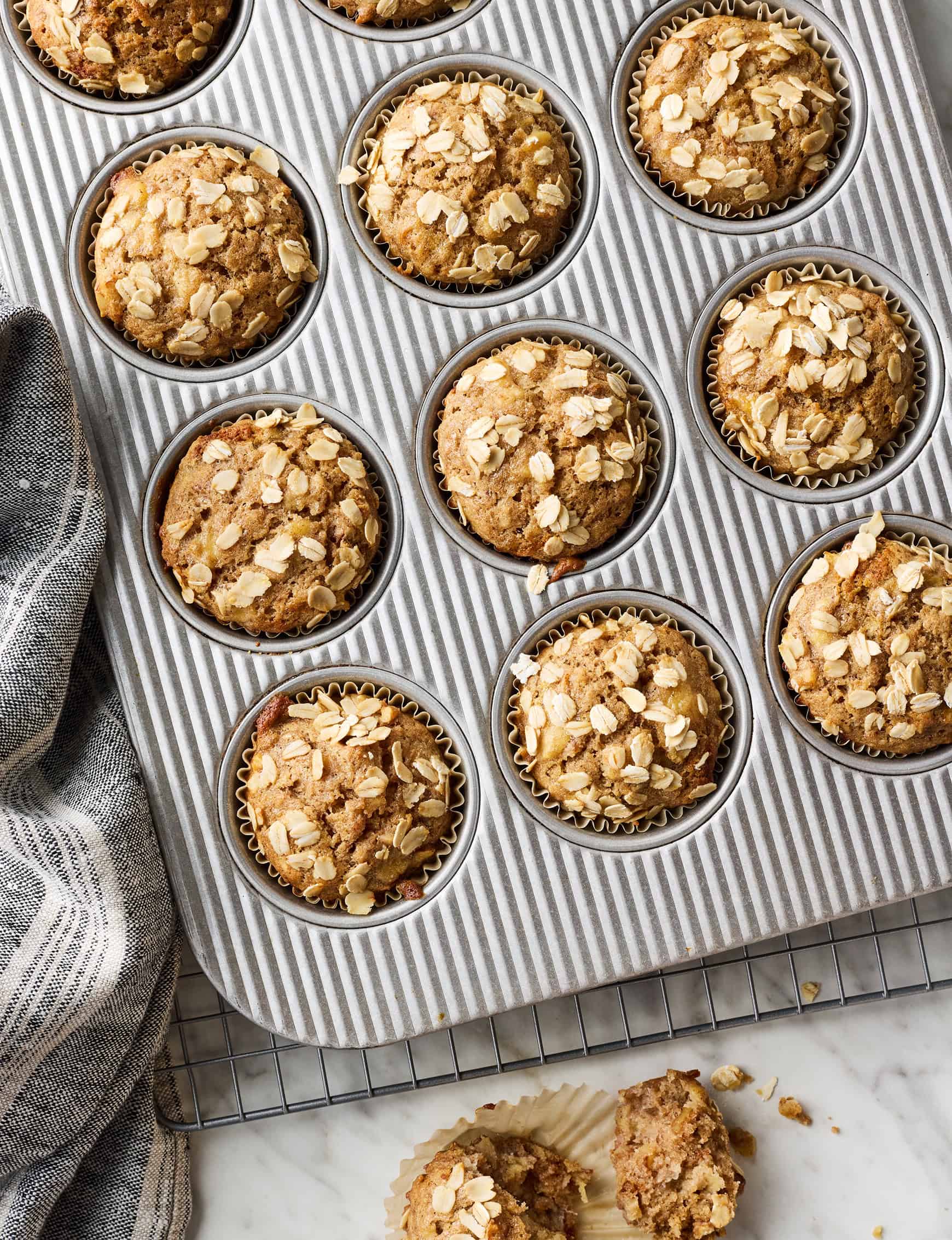 Healthy banana muffins topped with oats