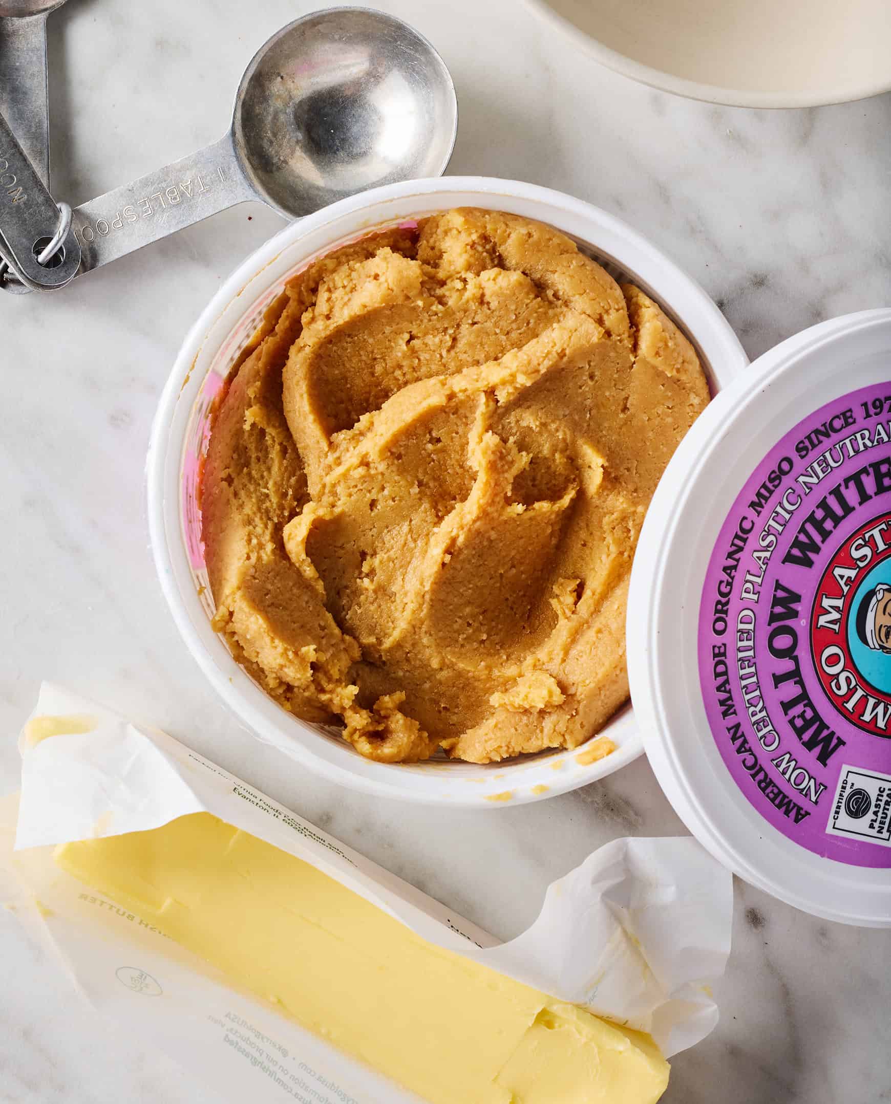 Recipe ingredients - White miso paste and stick of butter