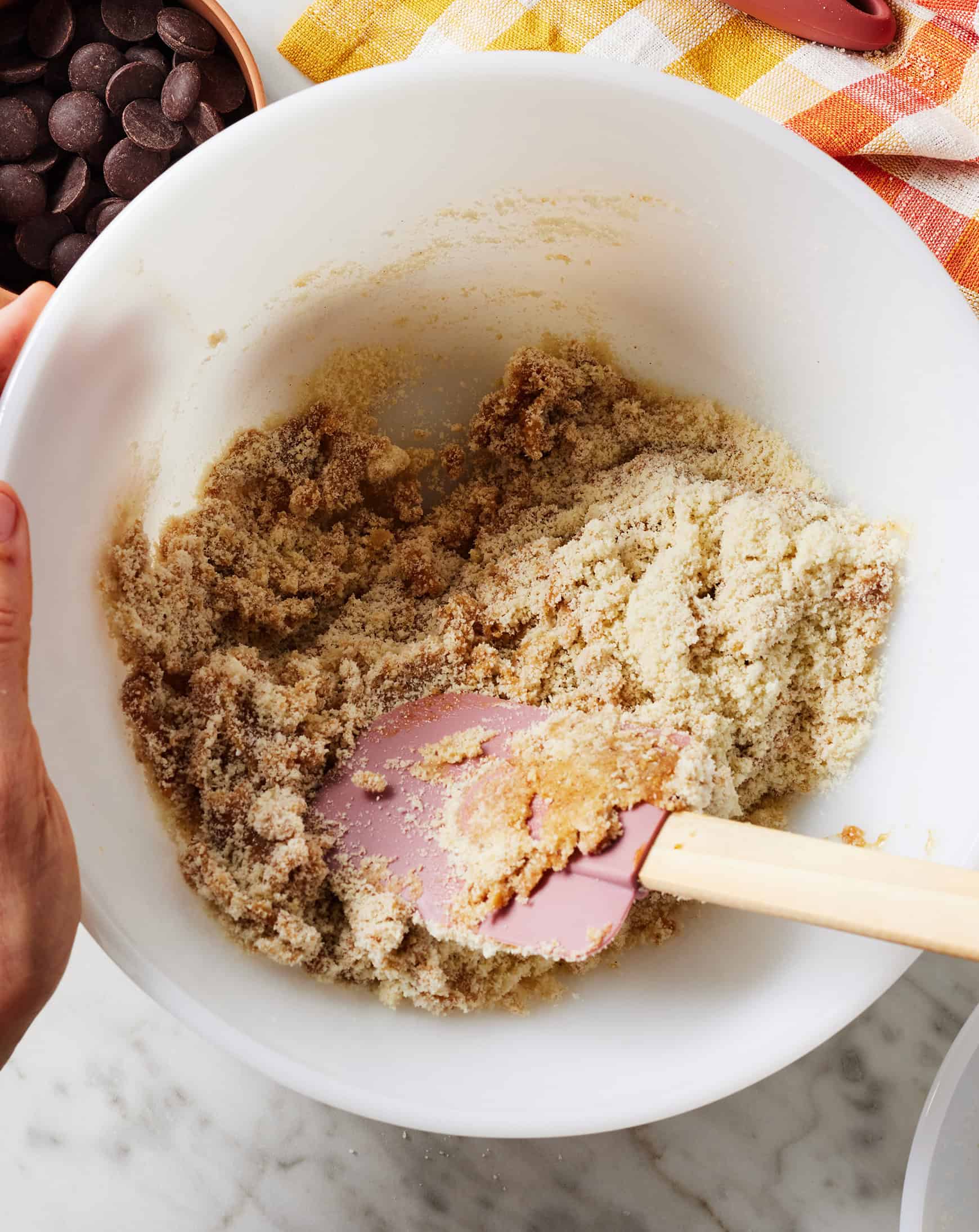 Mixing cookie dough with spatula