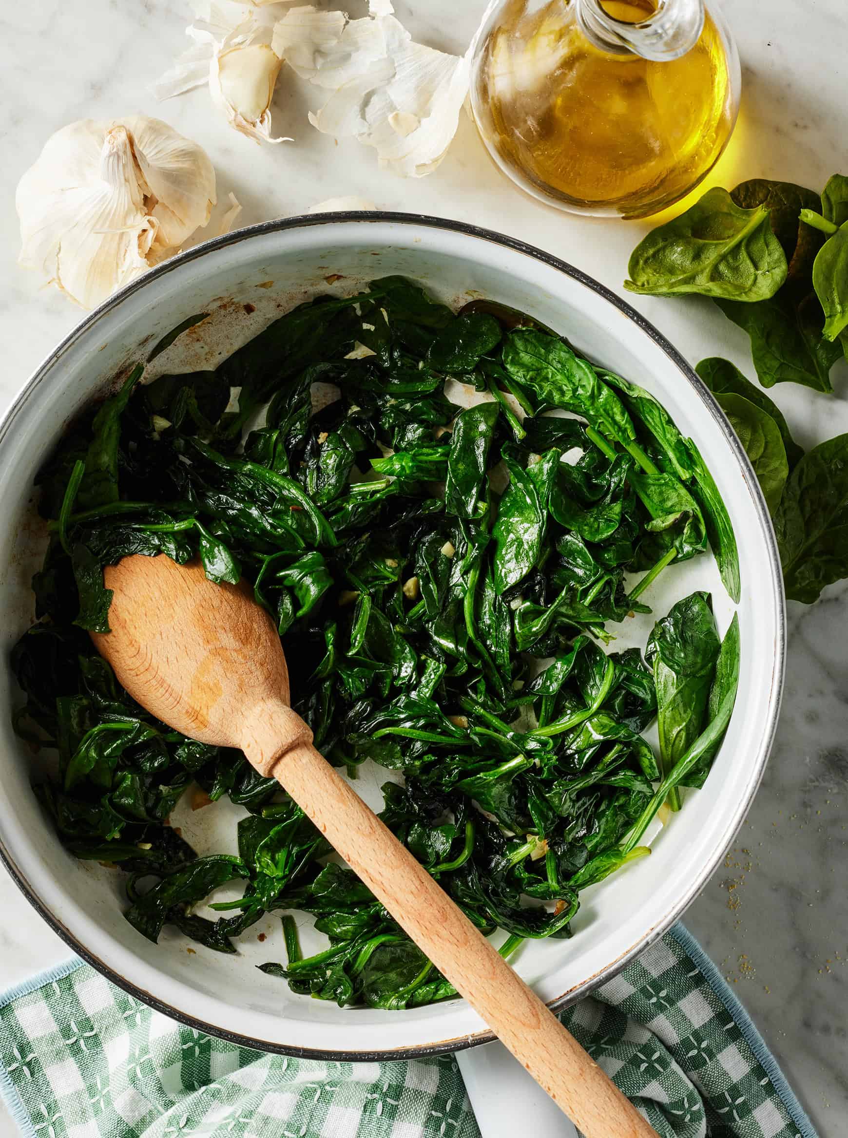 Sautéed spinach in skillet