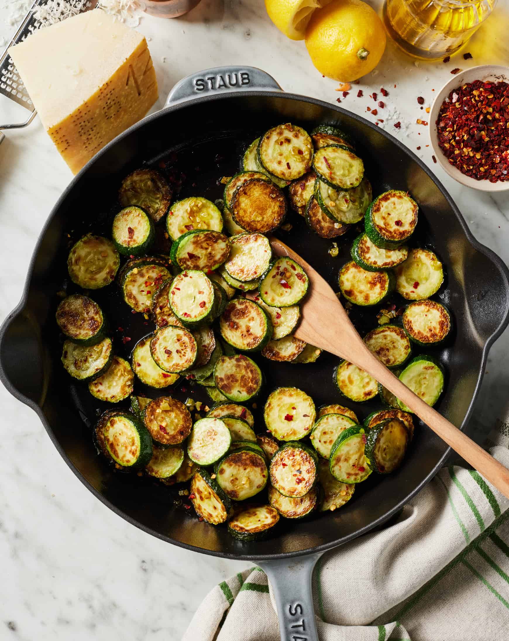 Sautéing zucchini coins in cast iron skillet