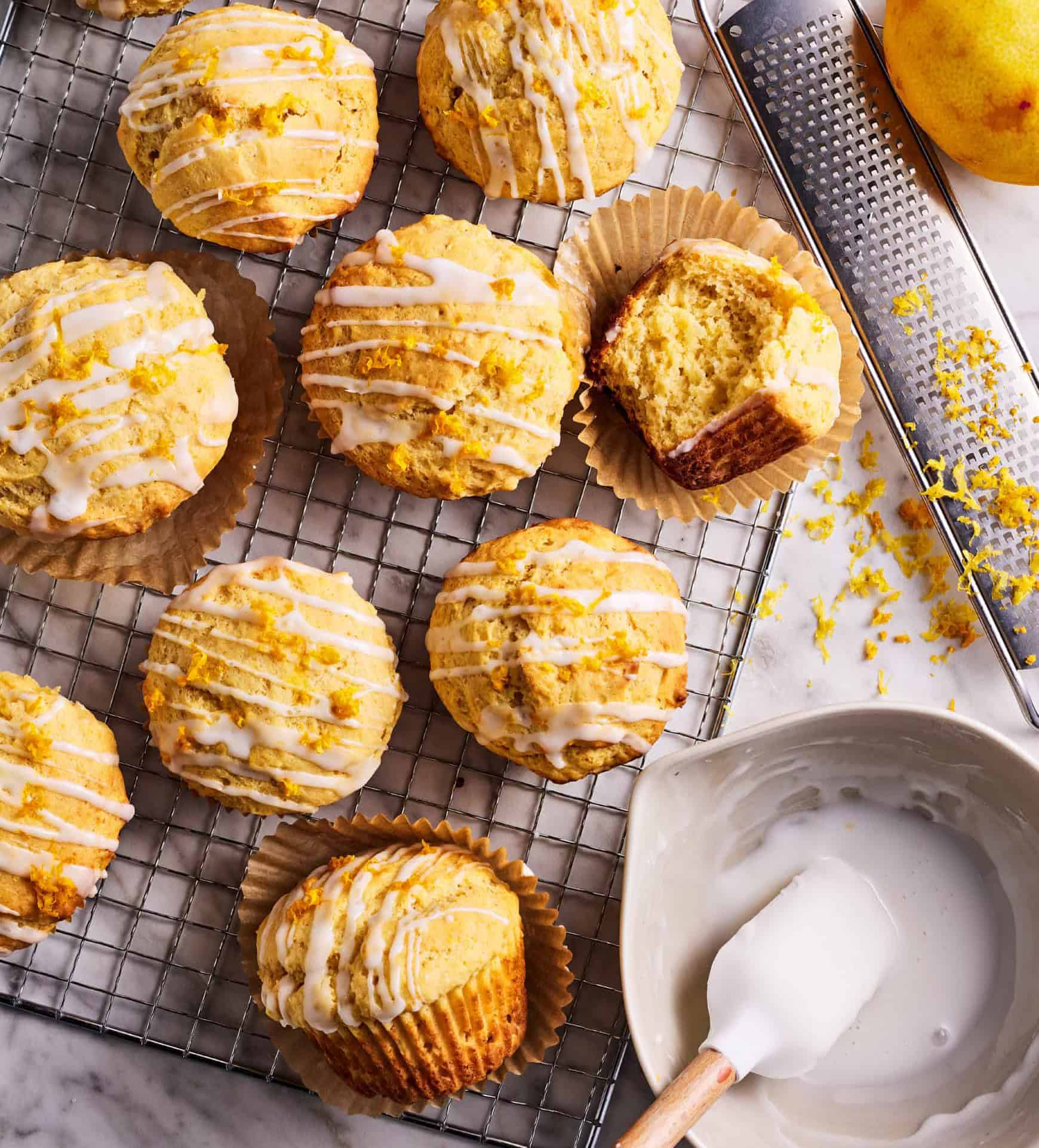Zesty ricotta muffins with lemon glaze