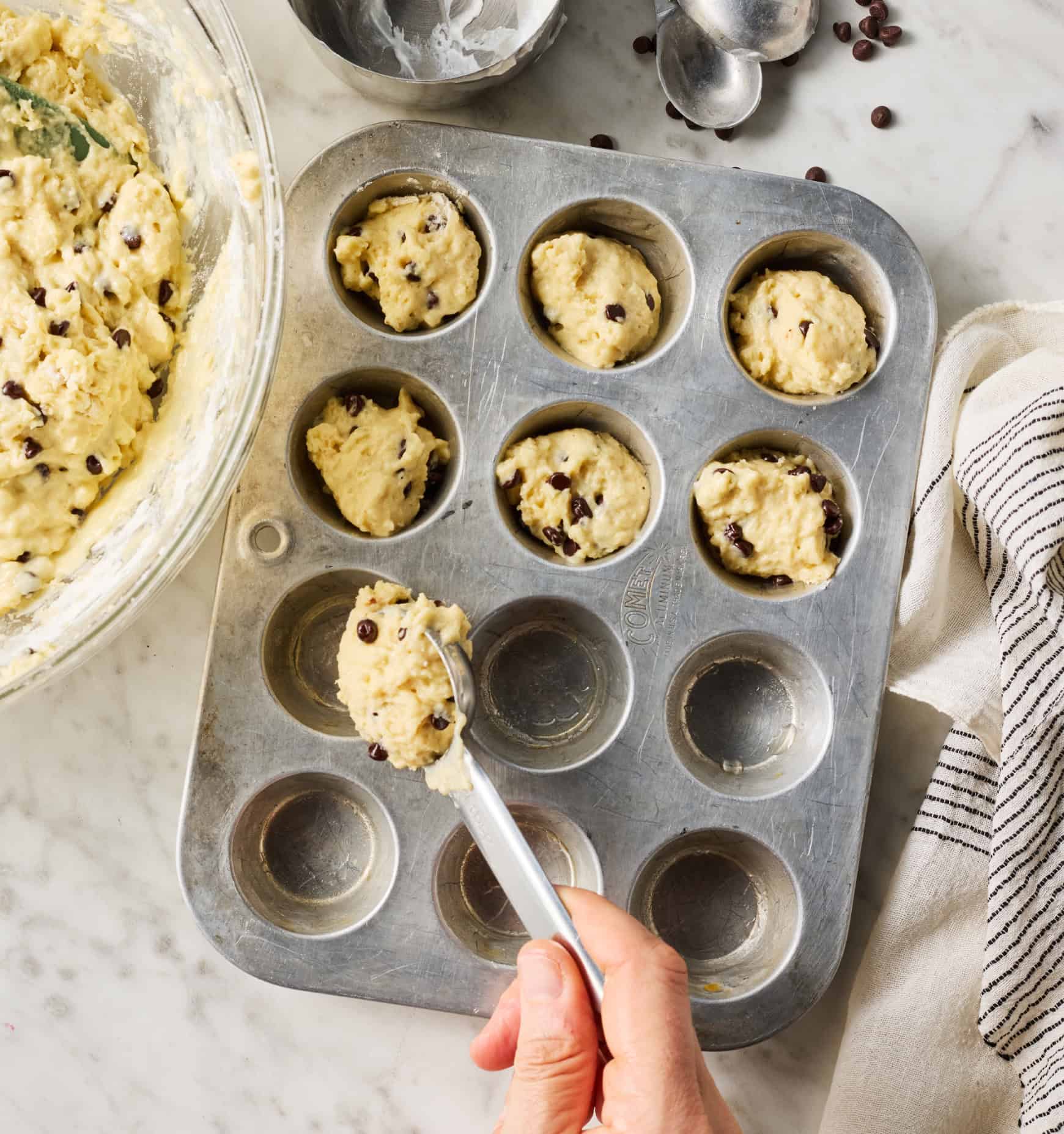 Dividing batter into mini muffin tin
