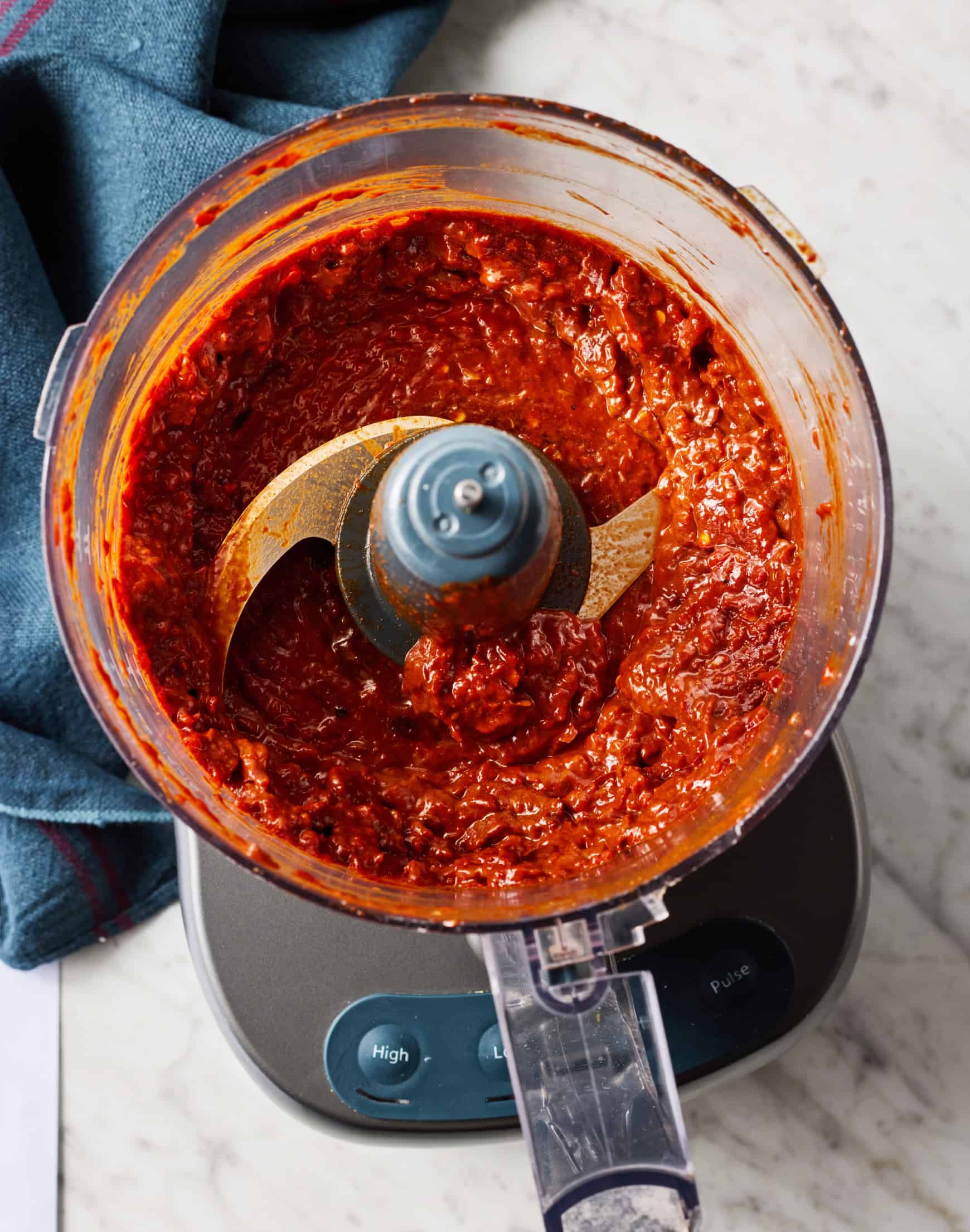 Harissa sauce in food processor