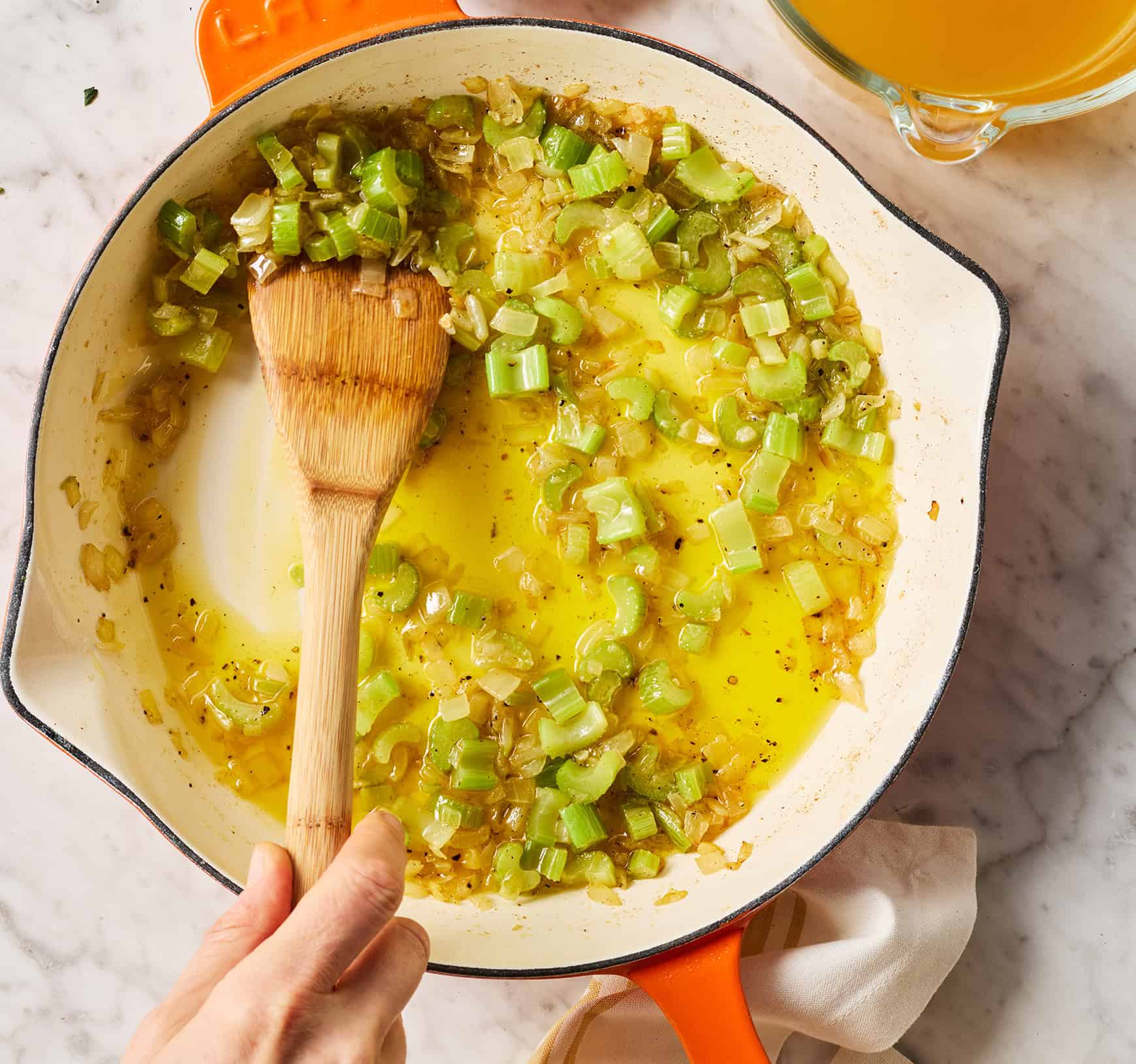 Sautéing onions and celery in butter