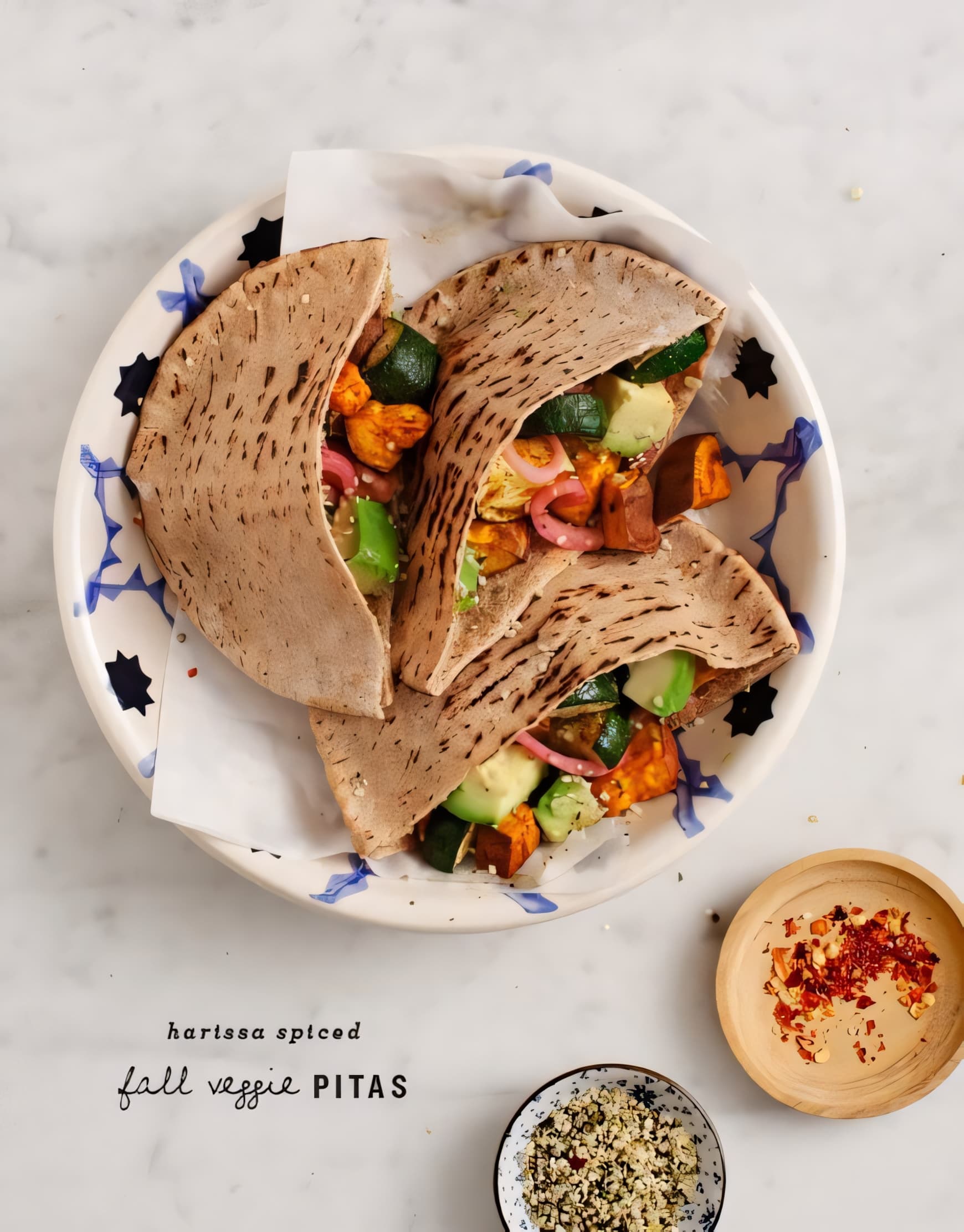 Harissa Spiced Fall Veggie Pitas